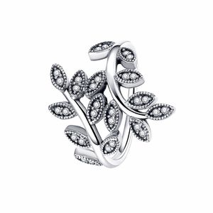 Brillant CZ diamant feuilles bague en argent Sterling 925 femmes filles cadeau de mariage avec coffret d'origine pour bagues Pandora