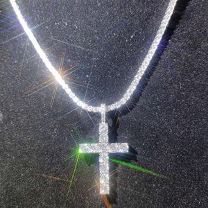 Collier pendentif croix en pierre de diamant brillant, bijoux plaqué platine pour hommes et femmes, cadeau d'amoureux pour Couple, bijoux religieux 249y