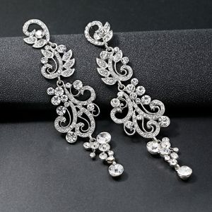 Boucles d'oreilles longues en strass et cristaux brillants pour femmes, bijoux de mariée, cadeau de mariage pour demoiselles d'honneur, BW-229