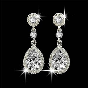 Shining Fashion Kristallen Studs Oorbellen Bungelt Zilveren Strass Lange Drop Earring voor Vrouwen Iced Out Bruidssieraden 5 Kleuren Lu309Q