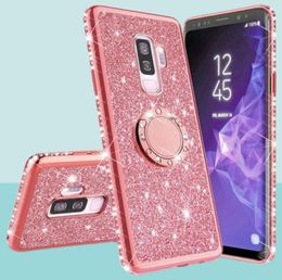 Shining glitter magnetische vingerkoffer voor Samsung Galaxy S10 S10E S8 S9 plus A5 A7 2018 A6 A8 Opmerking 8 9 10 Bling 360 Ring Back Cover2028498