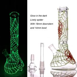 Glow in the Dark Bongs Lichtgevende zware dikke glazen beker Bong Spider Classic Dab Rig Gloeiende waterpijpolieplatforms 10,2 inch