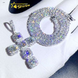 Bijoux brillantes Pendants Hip Hop S925 Silver Moissanite Diamond Cross Pendant avec GRA CertificateSesigner Jewelry