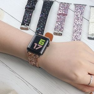 Bracelet de montre en cuir brillant pour Apple Watch Ultra 49 mm, 41 mm, 45 mm, 38 mm, 40 mm, bracelets de montre pour femmes 42 mm 44 mm, véritables bracelets à paillettes brillantes iWatch 8 7 6 SE 5 4 3