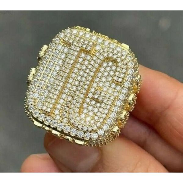 Anillo de moissanita de diamante Vvs personalizado chapado en oro con letras brillantes, prueba de paso, anillos de campeonato personalizados con hielo de plata 925