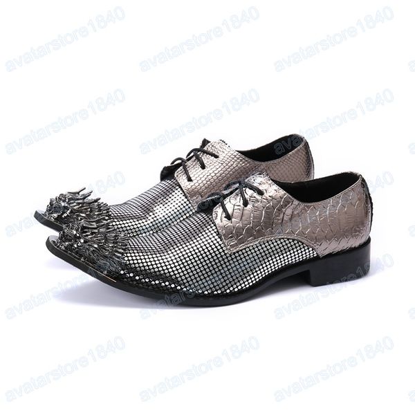 Brillant argent fête de mariage hommes Oxford chaussures bout pointu à lacets chaussures habillées hommes d'affaires bureau richelieu chaussures