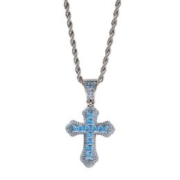 Colliers avec pendentif croix en Zircon carré brillant, bijoux Hip Hop pour hommes et femmes, cadeau d'amoureux, bijoux religieux