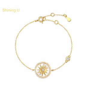 Shining U S925 Silver Pearl Shell Bracelets 18K Gold Plated pour les femmes Fine Jewelry Party Gift
