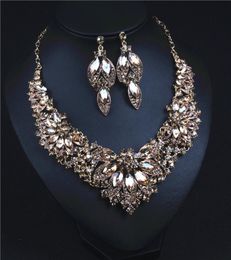 Shinning Champagne Bridal Jewelry 2 stuks sets ketting oorbellen bruids sieraden bruids accessoires bruiloft sieraden T2212158829184