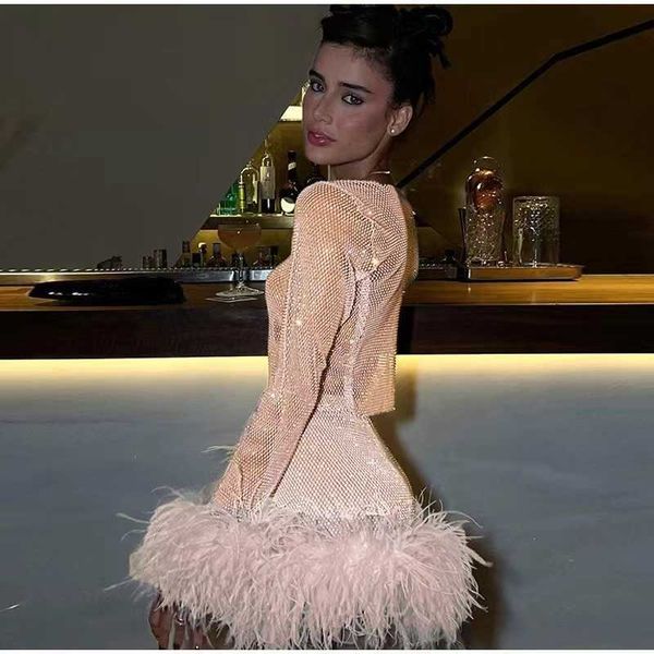 Shinning Long Shirt dress Feather Sleeves Full Mini Dress Set femmes Mesh Shinny Club Competition Summer Dress Sequin Gloss Girls tops Party 2 pièces ensemble