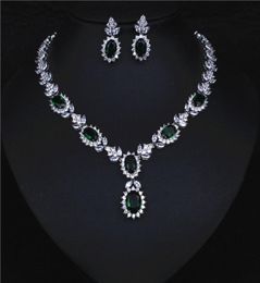 Brillant Zircon Argent Vert Bijoux De Mariée 2 Pièces Ensembles Collier Boucles D'oreilles Bijoux De Mariée Accessoires De Mariée Bijoux De Mariage T2216317171