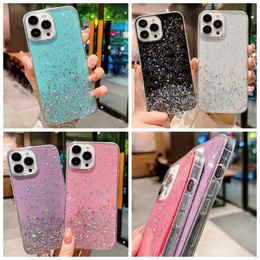 Shinny Confetti Sequin Star Soft TPU Cases Pour Samsung M53 M33 5G A13 4G A23 A73 A53 A33 A03 Core S22 Ultra Plus M52 5G S21 A32 Luxe Bling Feuille Glitter Drop Glue Cover