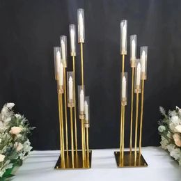 Glanzend goud zilver vierkante vorm acryl bloemstandaard tafel middelpunt voor bruiloft en evenement decoratie 006