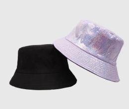 Shinny Party Laser Bucket Hat Stage Wear PU Cuir Sparkle Large Bord Chapeaux De Pêcheur Festival De Musique De Noël Holographique Hip Hop Cap Couleur Métallique CPA5791 089