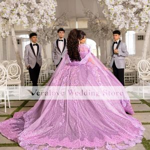 Shinny Purple Vestidos de 15 anos quinceanera -jurken met warp off schouder pailletten Appliques Mexicaanse meisjes verjaardagsfeestjurk