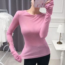Camiseta sexy sexy camiseta para mujeres manga larga estilo coreano elasticidad básica de la altura de la camiseta de la ropa para mujer camiseta femme 240514