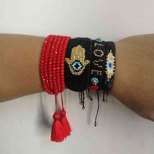 Shinusboho Insta Sieraden Miyuki Hamas Hand Pulseras Mannen Liefde Brief Mujer Moda Turkish Eye Armband Voor Vrouwen Bileklik