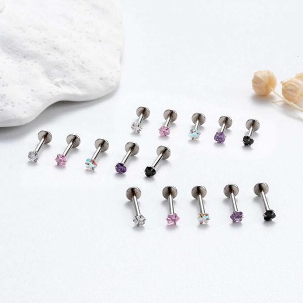 Brillant 1.2x6/8/10x3mm coloré lèvre clou boucle d'oreille clou coeur cubique Zircon acier inoxydable fil interne chirurgical en acier inoxydable Cartilage clou Piercing bijoux de corps