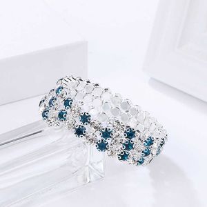 Shiny 3 Rows Blue Crystal Armband Bruiloft Gouden Armband Rhinestone Rekbare Vrouwen Armband Sieraden Pulseira Feminina Q0719