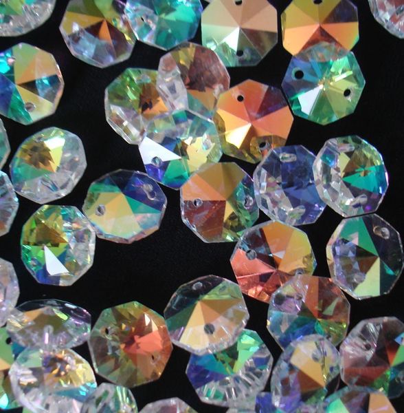 Freeshipping Shiny 400pcs / lot 26mm 2 agujeros Crystal Chandelier Beads Glass Prism Octagon Beads Glass Chandelier Parts para la venta