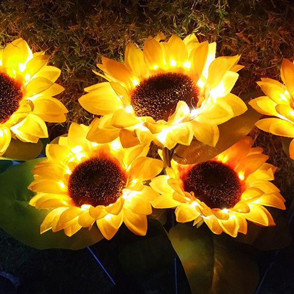 Lámpara Solar de planta de girasol con flores artificiales brillantes, luces LED decorativas para exteriores para patio, pasarela, decoración de jardín, 10 Uds.