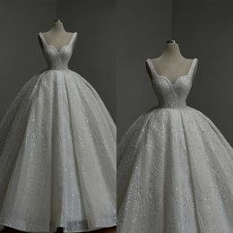 Robes de mariée brillantes Robes de mariée Perles Berons de mariage Bridal Robes de mariée Puffy Made Made