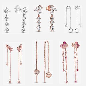 Glansende kralen Stud -oorbellen voor vrouwen Diamantketen Rose Gold Earring DIY Fit Pandora Fashion Charm Pendant Holiday Gift