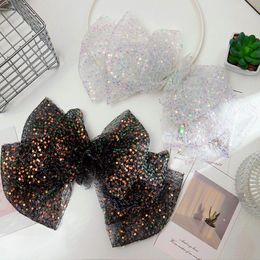 Glanzende grote boog lint gaas meisjes grote size glitter mesh clip schattige haarspeld meisjes prinses barret bows accessoires 1925