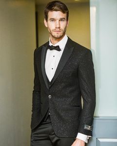 Esmoquin de boda de novio negro brillante, solapa con muescas, trajes de padrino de boda para hombre, chaqueta de hombre excelente, chaqueta de 2 piezas (chaqueta + pantalones)