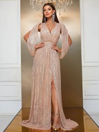 Bling brillant de la robe de la mariée Split Sexy Sexy A Line Bridal Party Robes de la mère Sequins Appliqués Per perle Mère Mariage Bche d'invité de mariage 403