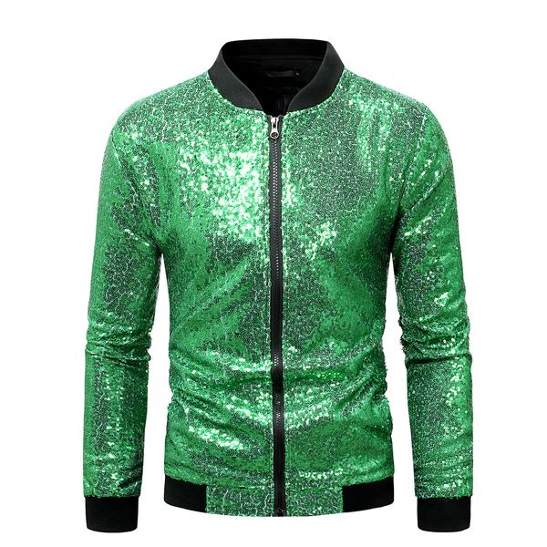 Veste métallique bleu brillant hommes Brand Night Club Hip Hop Hop Hop Stand Colliers de baseball léger Vestes de baseball et manteau 201111