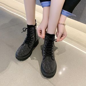 Boots brillants Chaussures pour femmes plate-forme cristalline orteil à la cheville