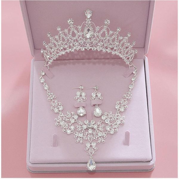 Ensembles de bijoux de mariage brillants, diadèmes en cristal et couronne en strass, collier, boucles d'oreilles pendantes pour fête de mariage, Quinceanera formelle 283g