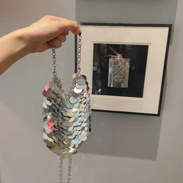 Brillant Buling métallisé écaille de poisson sac à paillettes à la main tissé Banquet perlé téléphone portable sac chaîne sous les bras bandoulière 0808