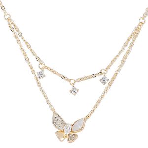 Collier papillon brillant exquis, pendentif Double cristal, chaîne, bijoux pour dames, cadeau de fête de mariage