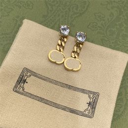 Glanzende Ketting Kristallen Oorbellen Letters Charm Diamond Studs Designer Dangler Vrouwen Lange Gouden Kettingen Studs Met Doos