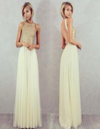 Glanzende champagne gouden pailletten prom -jurken goedkoop Lang 2016 juweel nek formele avondjurken in stock dames speciale gelegenheid jurk 206559835