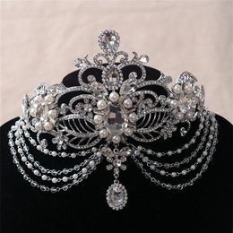 Glanzende kronen tiara's haarbanden frontlet steentjes parel optocht bruiloft haaraccessoires voor bruids water drop party sieraden242C