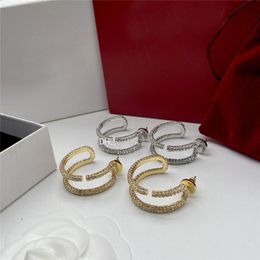 Glanzende kristallen designer oorbellen uitgeholde letters studs dames gouden oorhoepels zilveren strass hangers kerstcadeaus met doos