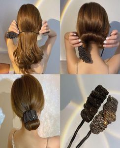 Banda para el cabello de cristal brillante de alta sensación, temperamento Dongdaemun de Corea del Sur, moño perezoso para mujer, adorno para el cabello con diamantes de imitación, Gadget Updo 5021792