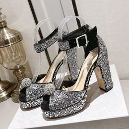 Zapatos De tacón alto De lujo con cristales brillantes para Mujer, Sandalias con plataforma y correa con hebilla, Sandalias De Mujer