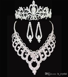 Cristal brillant strass couronne diadème collier de mariage boucles d'oreilles ensemble de bijoux de mariée accessoires de mariage bijoux de Costume de mariée Acces1058312