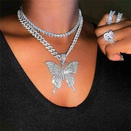 Brillant mignon papillon pendentif collier Hip Hop strass cubain lien chaîne papillon collier ras du cou pour femmes bijoux cadeau 2020 X0509