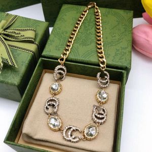 Glanzende diamant lange hangere kettingen dubbele letter trui ketting ketting vrouwen strass pendanten met cadeau nieuw