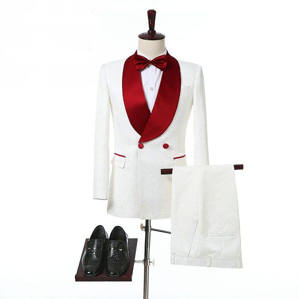 Blouging brillant Grooms-Châle Revers deux boutons (veste + pantalon + cravate) Tultos de marié.