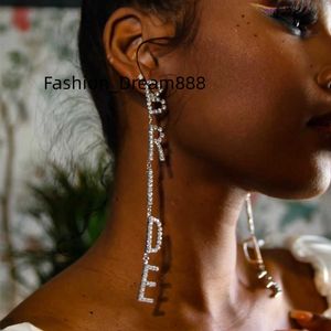 Brillant plein diamant lettre mariée femme boucles d'oreilles goutte strass Dangle cristal boucle d'oreille pendantes grandes boucles d'oreilles pour femmes filles