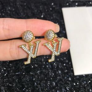 Glanzende Glamour Diamanten Oorstekers voor Vrouwen Top Gouden Letter Dangle Earring Designer Oorbellen Bruids Bruiloft Sieraden Goed Valentijnsdag Cadeau louiselies vittonlies