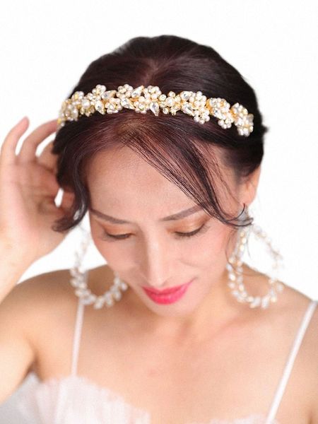 Bande à cheveux bridale en or brillant et boucles d'oreilles en ruines coiffures de mariage cristal à coiffures de la mariée