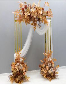 Cadre en métal doré brillant, décoration de mariage, support en tissu, arrière-plan de porte, géométrie carrée, rangée de fleurs, arc, arrière-plan d'écran d'accueil5927385