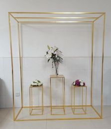 Arc rectangulaire doré brillant avec socles, support de signe de bienvenue, décoration de mariage, pergola, ballons de fleurs, support en métal, cadre Par2380367